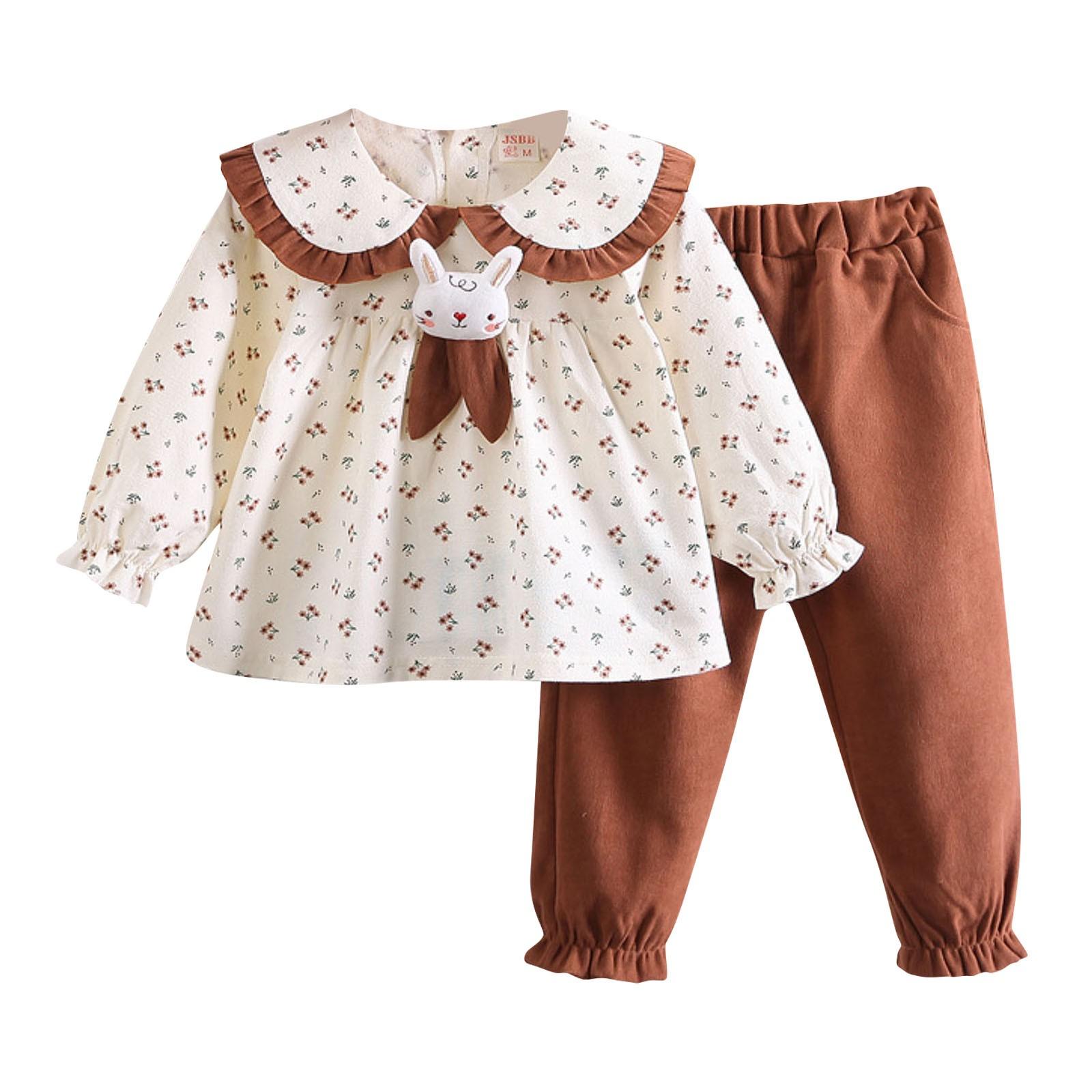 

Комплект из двух частей для девочек: топ, брюки, круглый вырез, свитер, длинные рукава, брюки 100 коричневый