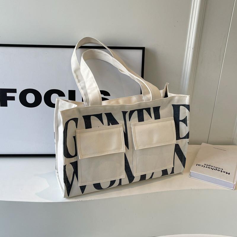 Stylish Oversized Tote Bag For Women 2024 New Trendy Artistic Alphabet Canvas Bag чёрный