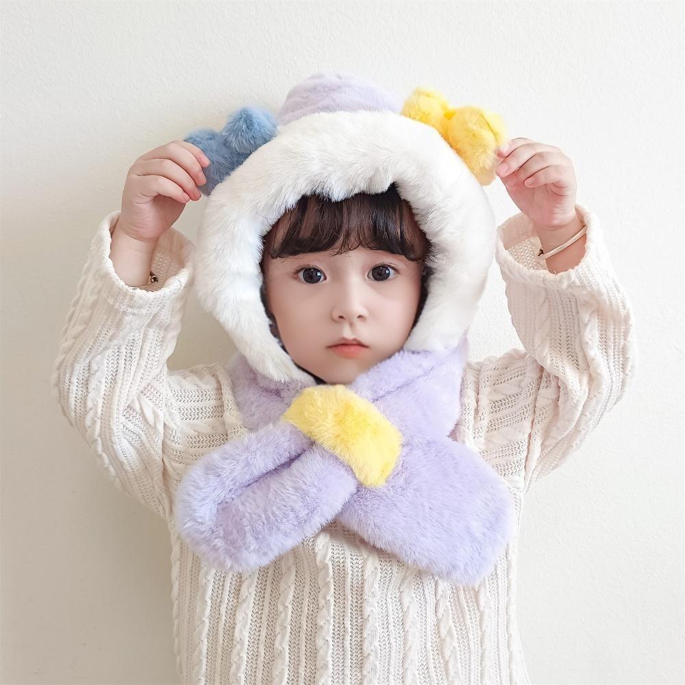 Windproof Winter Baby Hat Scarf Plush Infant Beanies Cap Cute Kids Hat Hooded Scarf