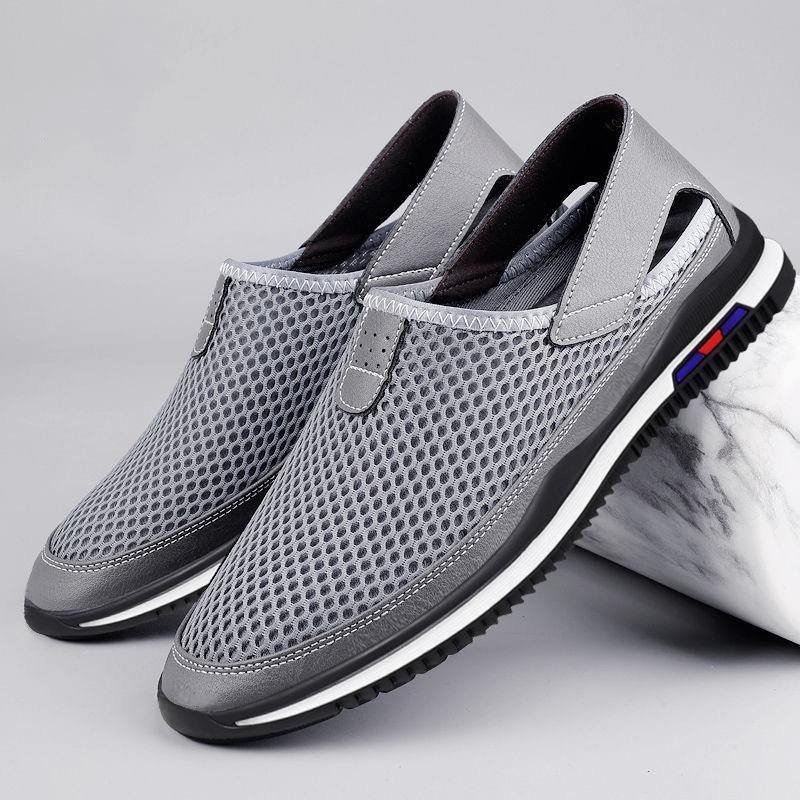 Summer men's shoes breathable soft sole hollow mesh shoes fashionable versatile daily casual shoes comfortable and lightweight mesh shoes