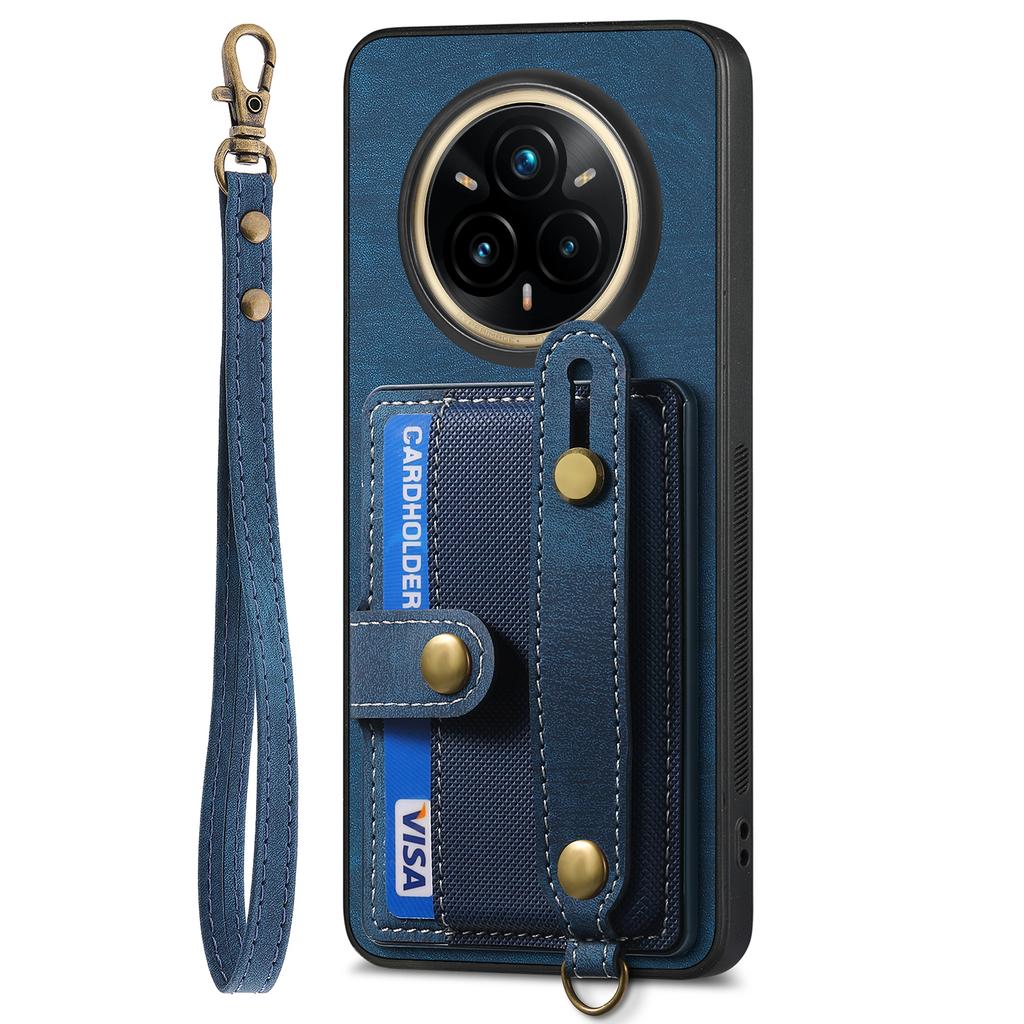 For Realme 14 Pro 5G Retro PU Leather Back Cover with Card Holder and Wristband Kickstand