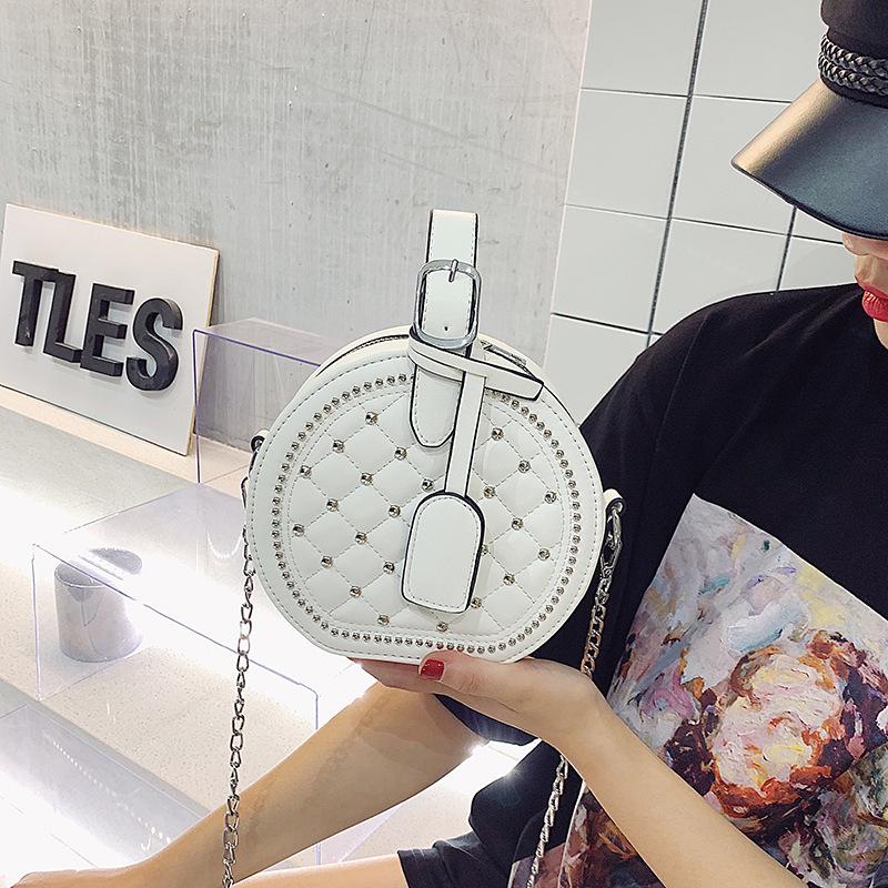 Bag 2019 Women's Bag Diamond Rivet Small Round Bag Tide Portable Crossbody Bag Wild Shoulder Bag