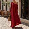 Mid-length Dress Summer Maxi for Women, Casual Loose One Shoulder Long Elegant Sleeve Dress, Flowy Beach Vacation Sundress wwith Pockets Versatile