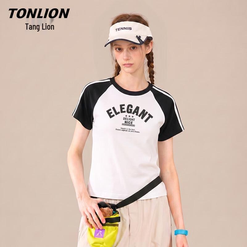 TonLion Women s Color Block Raglan Short Sleeve Crop T-Shirt M