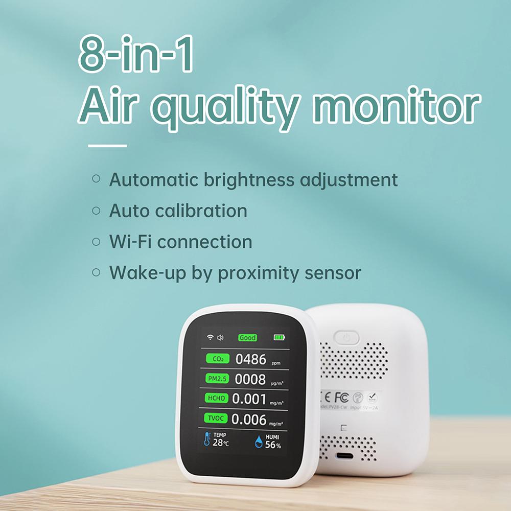 Professional 8 In 1 WIFI Air Quality Monitor CO2 HCHO TVOC PM1.0 PM2.5 PM10 Tester Temperature Humidity Meter Carbon Dioxide Multifunctional Detector