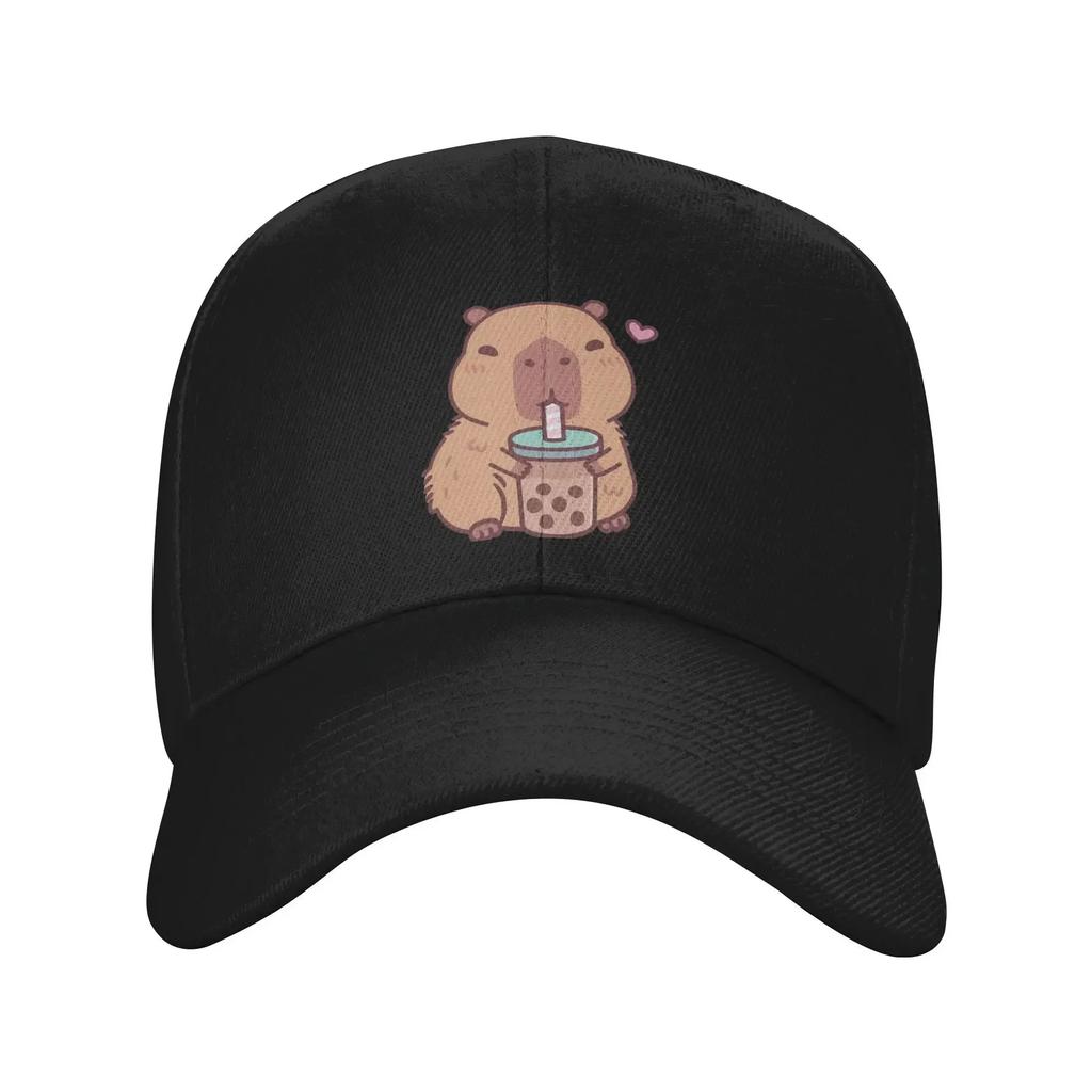 Cute Capybara Loves Drinking Bubble Tea Baseball Cap Stylish Trucker Hat Summer FeUnisex Unisex Hiking Fishing Baseball Caps