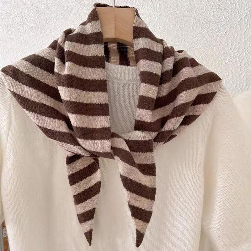 Autumn And Winter Warm Knitted Striped Headscarf Women'S Neck Protection Triangle Scarf