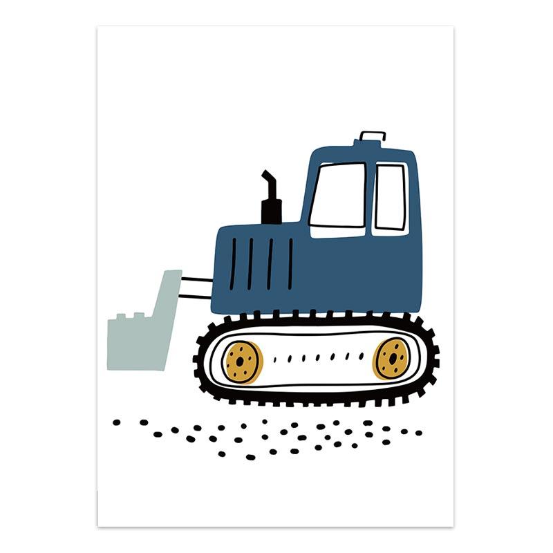 Cartoon Crane Excavator Tractor Truck Poster Wall Art Canvas Painting Nursery Child Boys Pictures Nordic Wall Print Room Decor