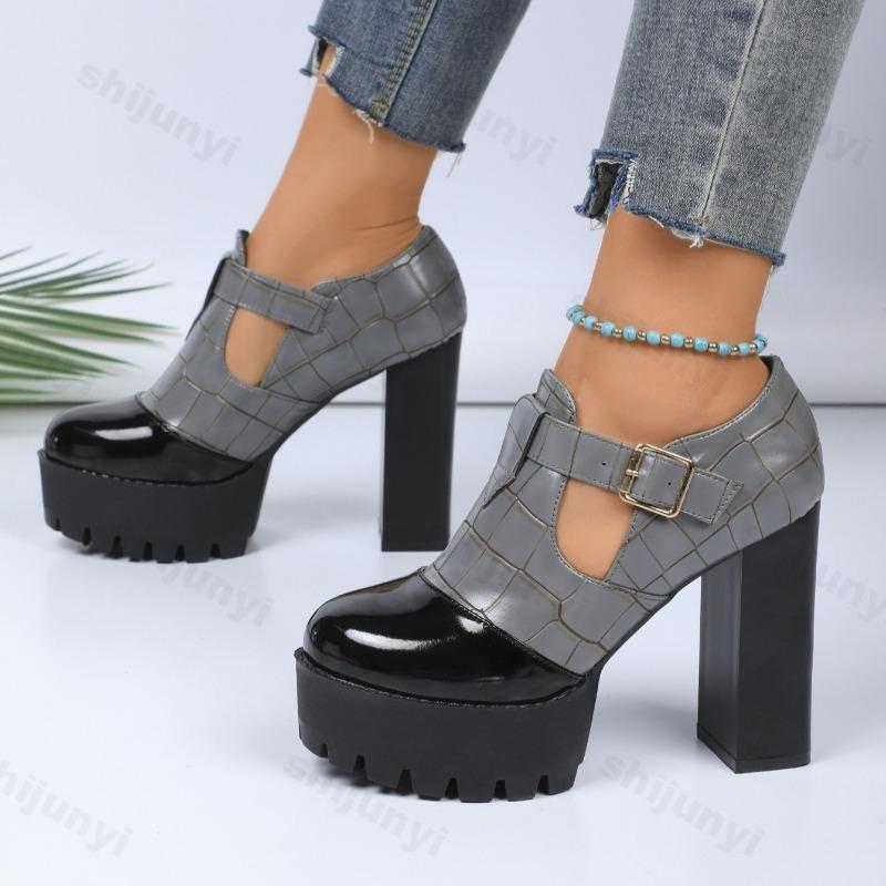 Fashion Elegant Deep Mouth Coarse Heel Casual Single Shoes for Women's 2025 Autumn New Color Blocked Fashion Comfortable Versatile Pumps
