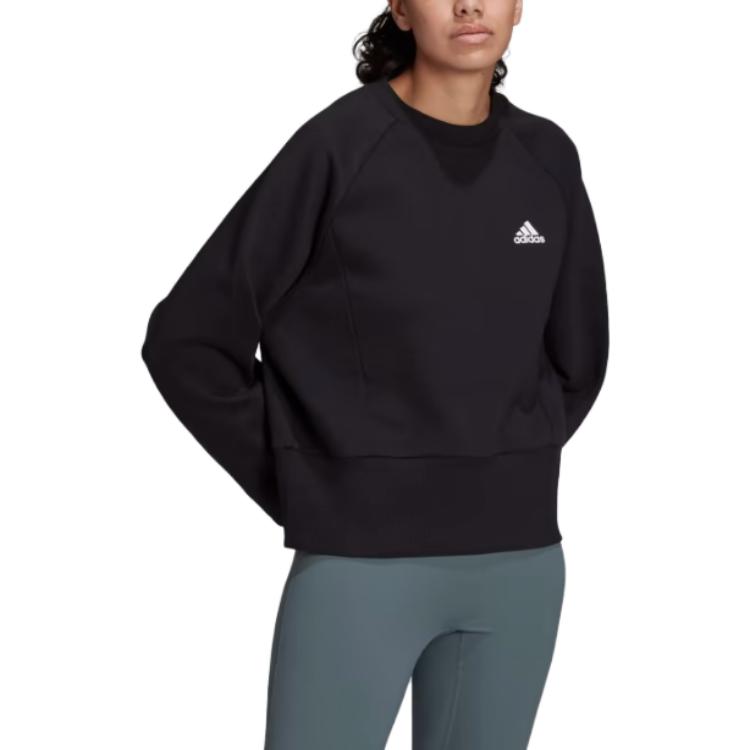 Adidas Micro Logo Ribbed Crew Neck Pullover Long Sleeve Sweatshirt Women Sweatshirt Black HA6622