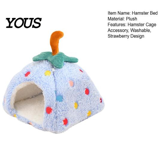 Enclosed Pet Cave Plush Strawberry Hamster Bed, Soft Winter Warm Hideout, Cute Cozy Hiding Spot for Rodents Bed Gerbil, Sugar Glider,