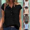 Damen Lässiges Vintage Baumwoll-Leinen Hemd V-Ausschnitt Knopf Farbe Baumwolle Kurzarm Top