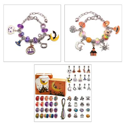 Pumpkin Black Cat Pendant Bracelets Adjustable Chain Haloween Party Handchain for Girls Women Purple Crystal Bracelets