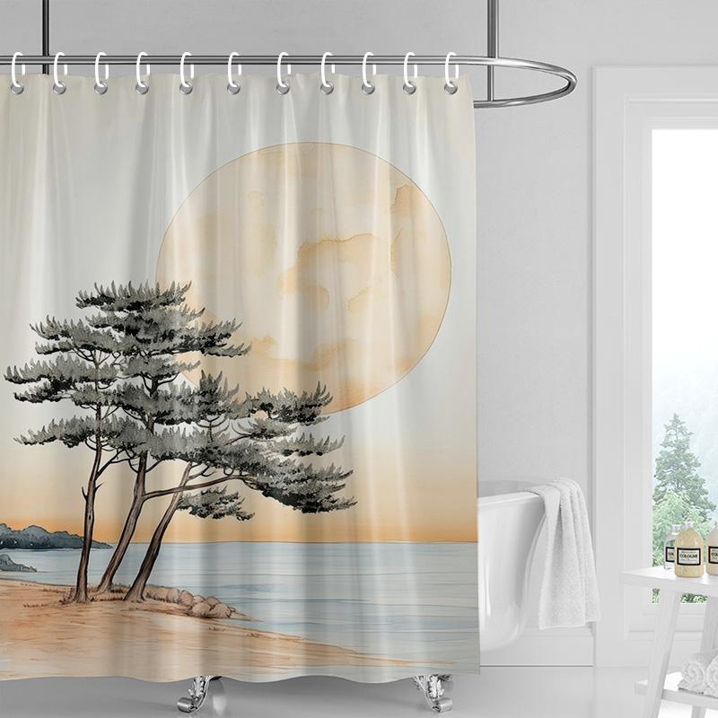 Nordic Style Bathroom Soft Fabric Shower Curtain Abstract Tropical Plant Art Pattern Waterproof Bathroom Decorative Curtain