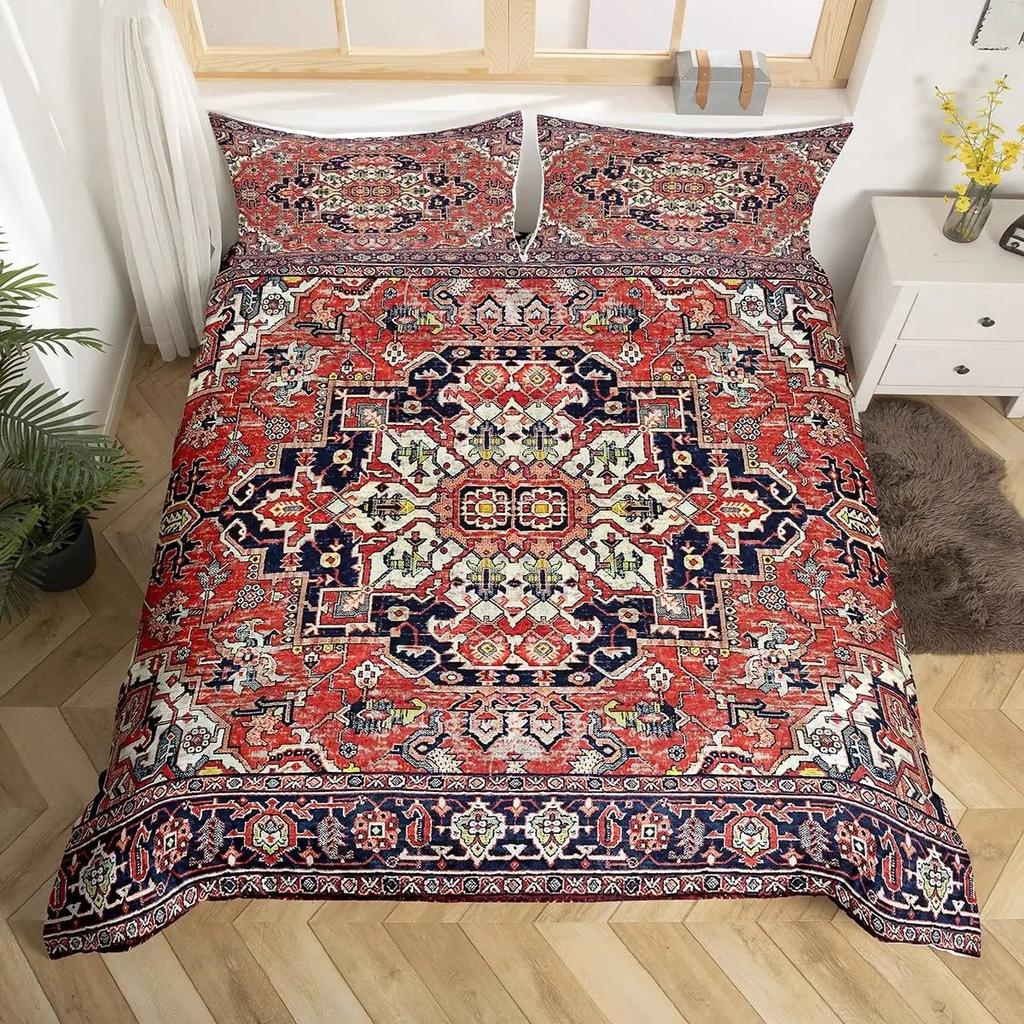 Tribal Floral Duvet Cover Set Bohemian Geometric Flowers Bedding Set Mysterious Indian Abstract Grid Quilt Cover Twin King Size