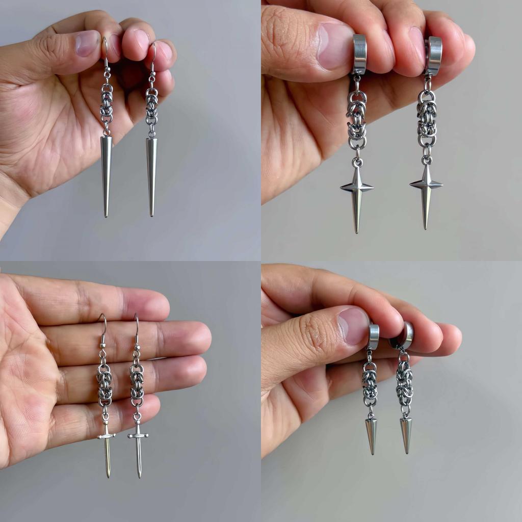 Punk Spike Necklace With Cross Chain For Unisex Party Wear