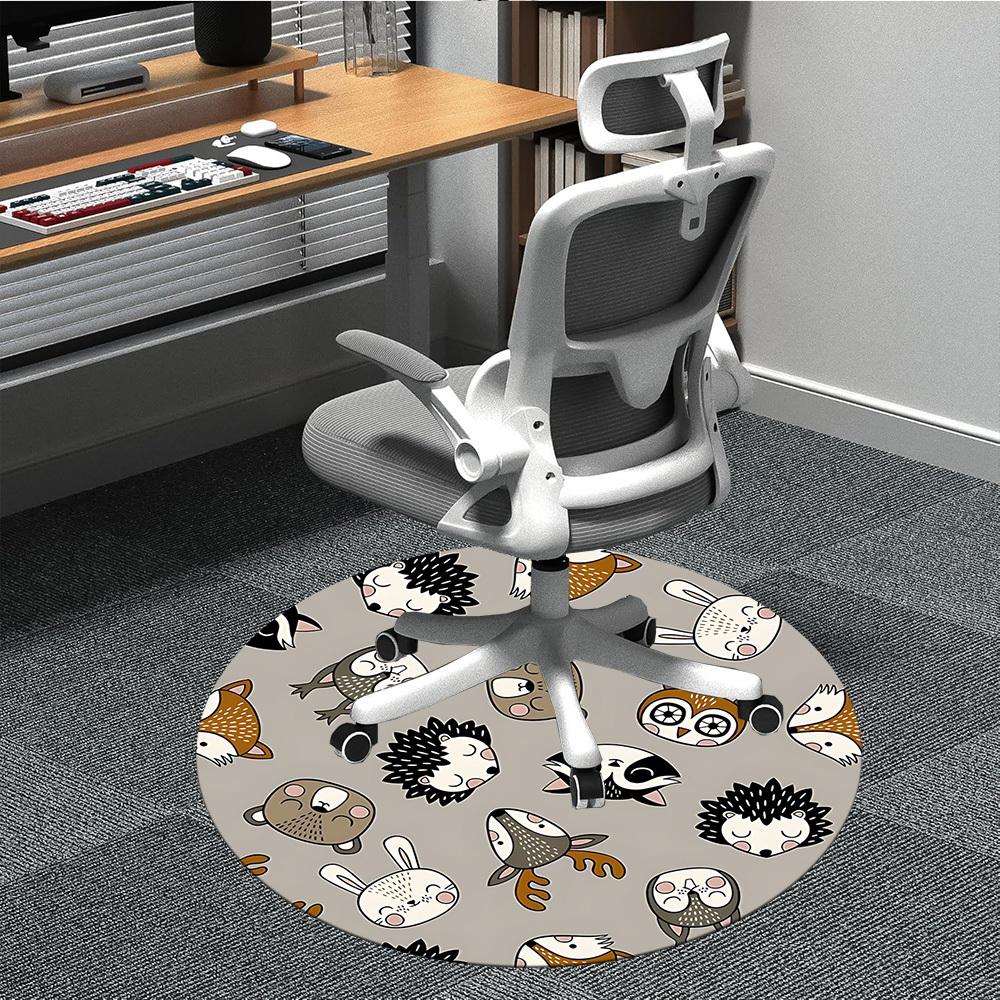 1pc woodland animals Office Round Area Rug, Under Office Chairs Bedroom Living Room Home Decor, Room Deco