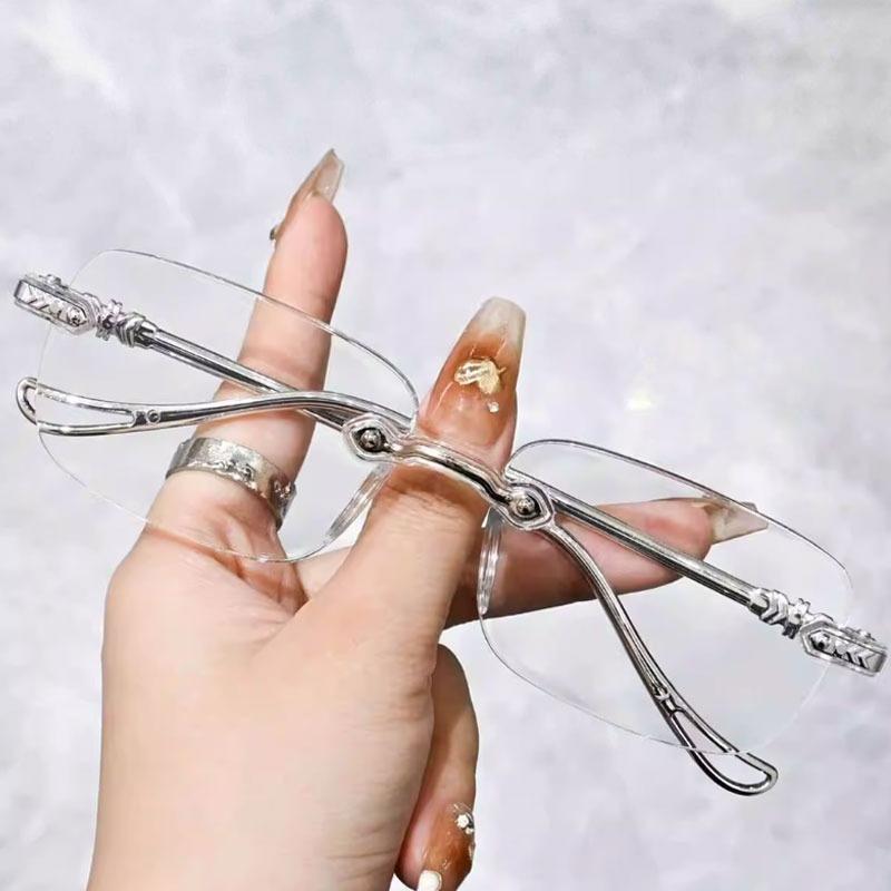 

Новые модные очки без оправы для женщин и мужчин, серебристые прямоугольные очки, очки с защитой от синего света, маленькие квадратные солнцезащитные очки с металлической оправой