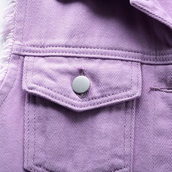 Lapel Sleeveless Single Breasted Flap Pockets Women Waistcoat Candy Color Ripped Holes Denim Vest Coat Streetwear