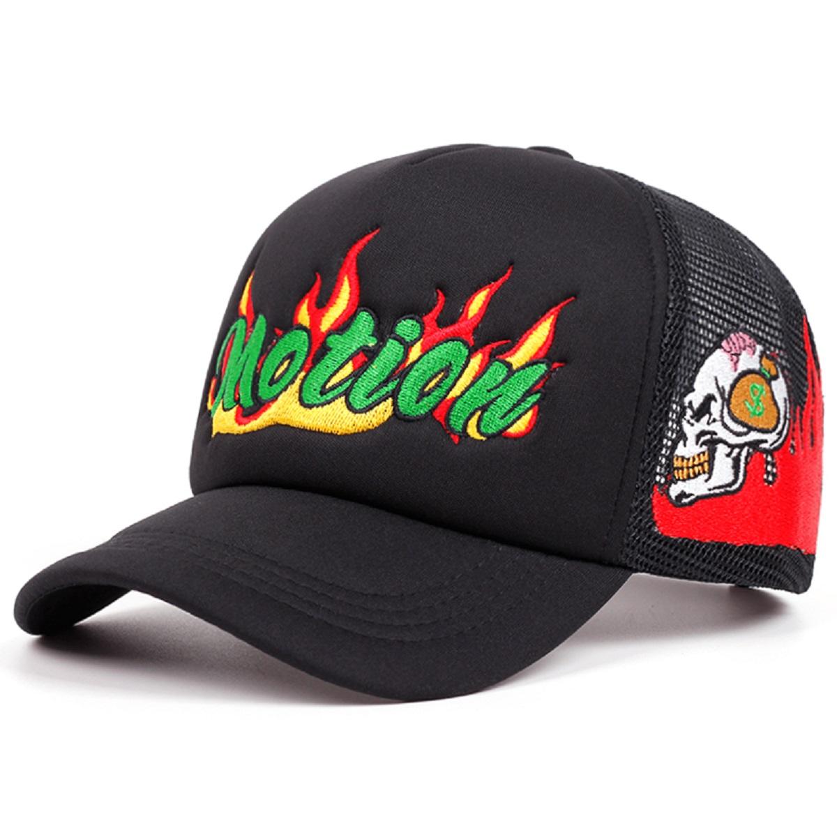 

1 шт. Мужская модная бейсболка с вышивкой мультяшного движущегося скелета, хип-хоп кепка, модная уличная регулируемая защита от солнца, унисекс чёрный