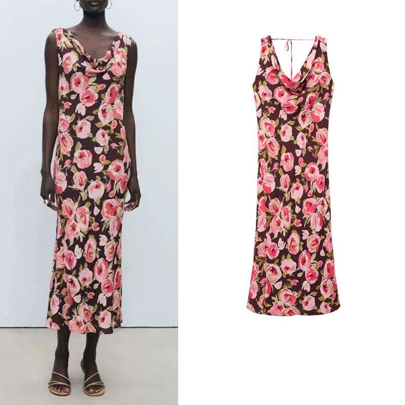 Summer New Product Women's Clothes Fashion Wind Elegance Silm Pile Collar Print Long Dress 87007200