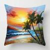 Sunset & Palm Tree Beach Pattern Double-Sided Printed Pillow Cover Short Plush Suitable Living Rooms Sofas Throw Cushion Cover