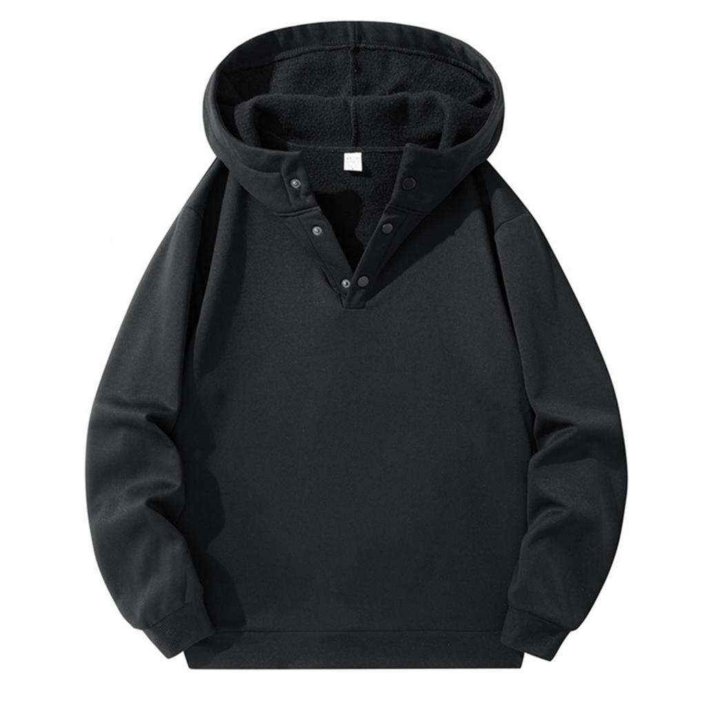 Men's Casual Loose Solid-Color Half-Zip Hooded Sweatshirt, Sports Sweatshirt
