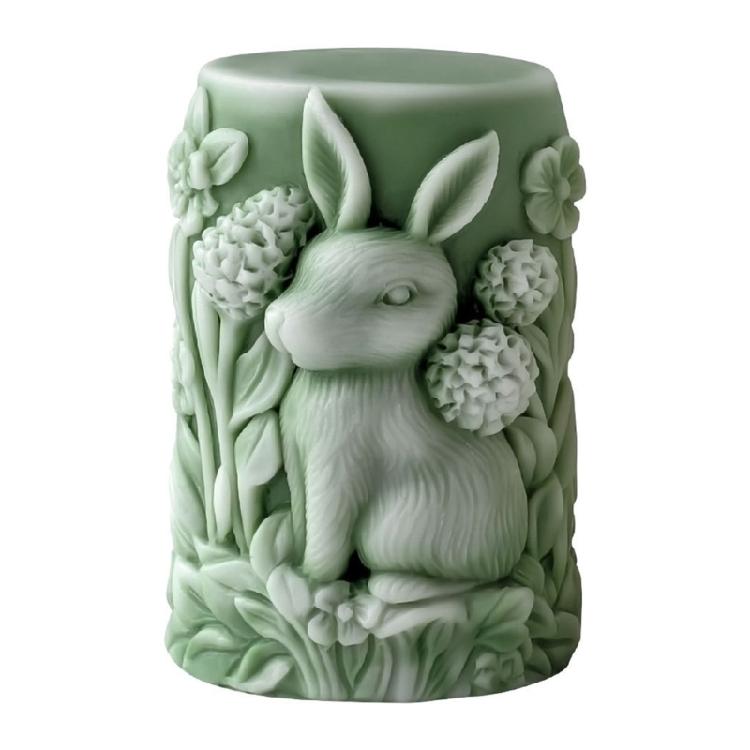 Holiday Silicone Candle Mould Featuring Rabbits Pattern Easy Demolding Reusable Cylinder for Home Decoration