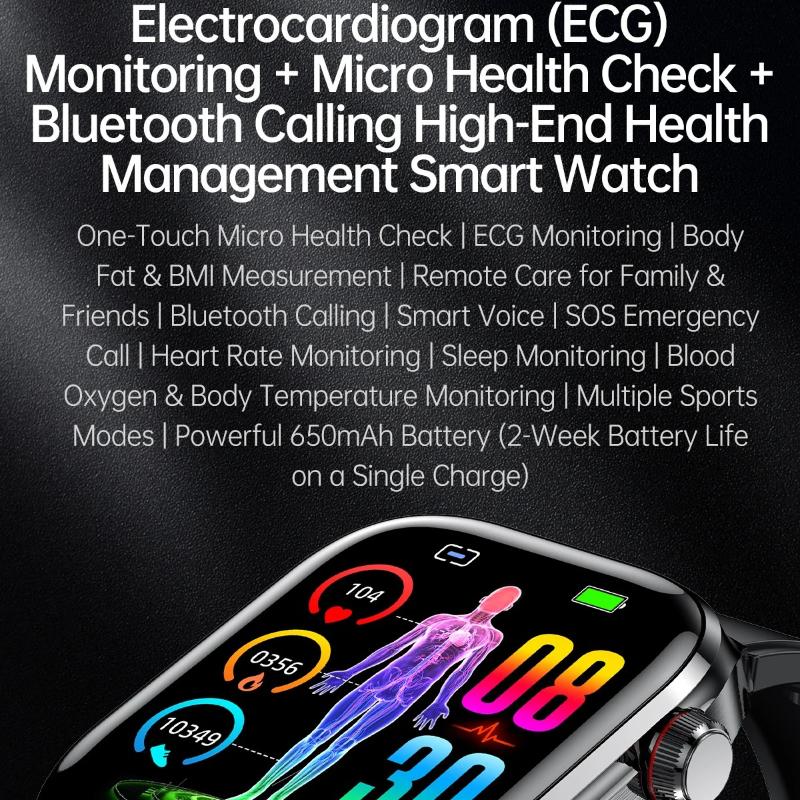 2026 NEW ECG Blood Oxygen Blood Pressure Temp Monitor Men Uric Acid Blood Fat Health Diagnosis HD Bluetooth Call Men Smart Watch