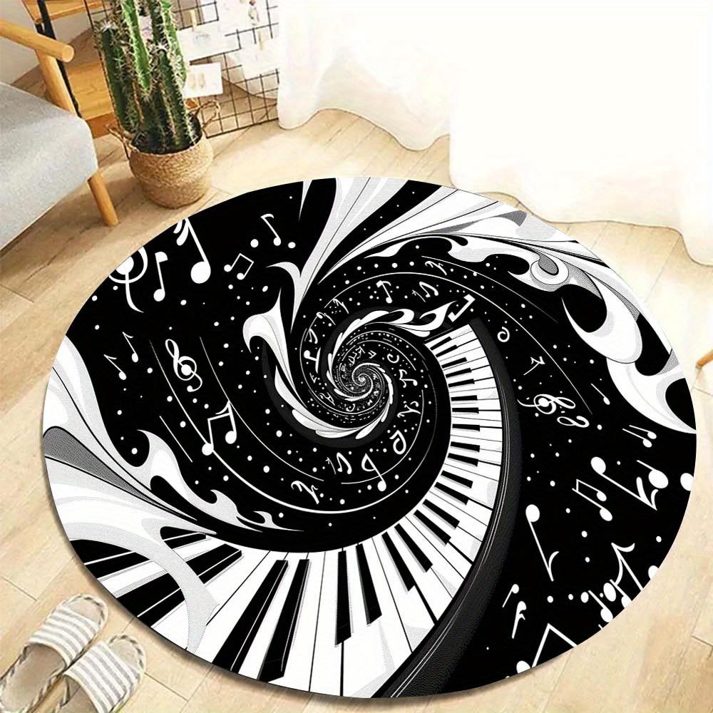 Piano Key & Music Note Round Rug – Non-Slip Polyester Chair Mat for Office Floor Protection – Stylish Home Decor
