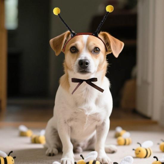 Bee Headwear with Antenna Ears Cat Dog Headpiece with Ear Holes Pet Headwear for Cats Small Dogs Bichon Festive Party Dress-up