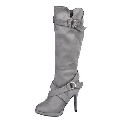 Warm Vintage Women's Knee High Leather Boots Long Mid Calf Heel Flat Shoes Boots Women's Over The Knee Wide Calf Boots for Women