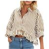 European and American women's clothing fashion commuter striped lace hem loose shirt five-quarter sleeve shirt