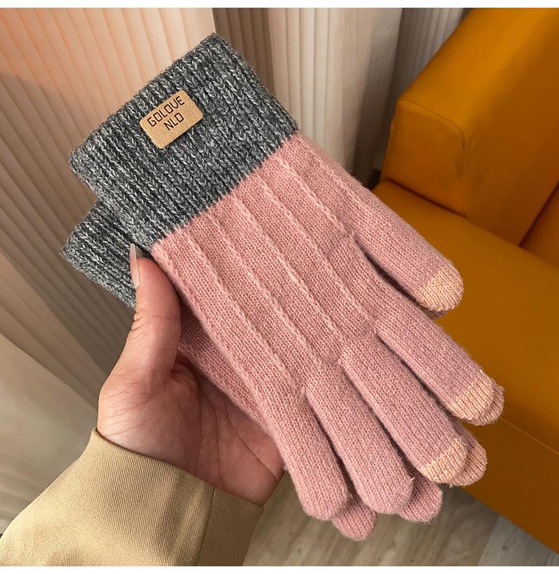 Warm Gloves for Women In Autumn and Winter Alpaca Knitted Touch Screen Outdoor Antifreeze Plus Velvet Thickening Korean Version Cute