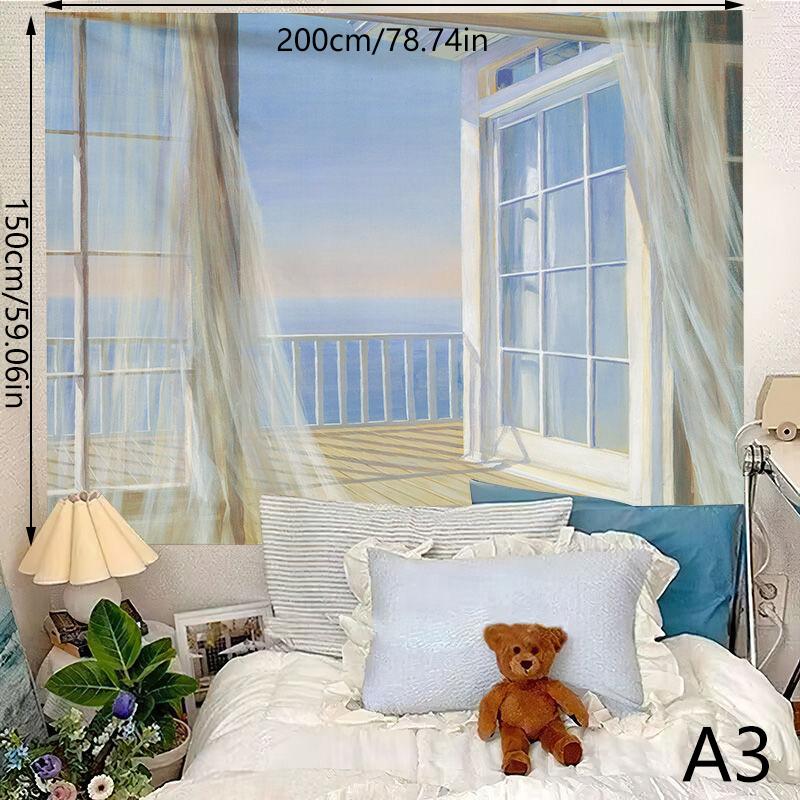 

Теплый Пейзаж Окна Декорация Фон Подвесная Ткань Спальня Гобелен Декор Комнаты Эстетический Гобелен Настенный