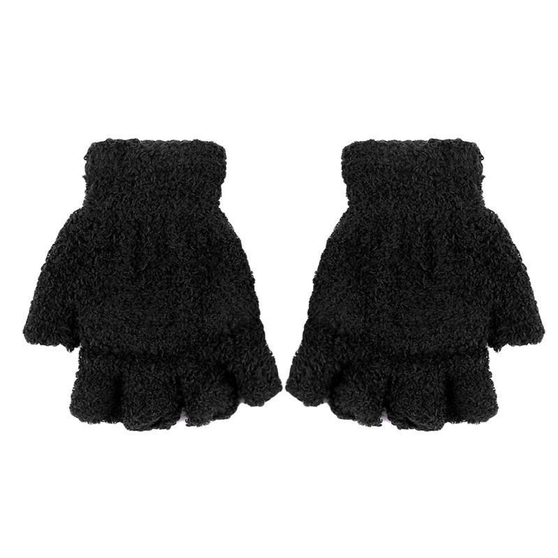 Student Dual-use Boys Girls Warm Winter Coral Velvet Gloves Convertible Flip Top Half Finger Gloves Knitting Mittens