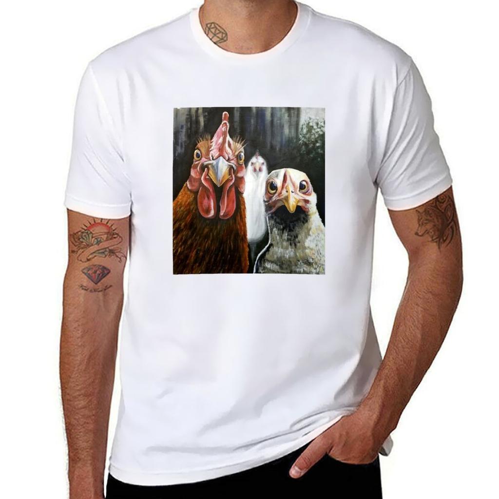 Photobomb Chickens T-Shirt Modern Print Casual T-Shirt