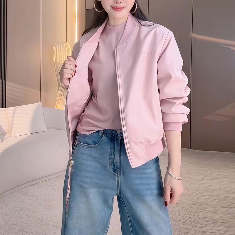 Women's Spring New Arrival: Casual Round Neck Long Sleeve Short Baseball Jacket