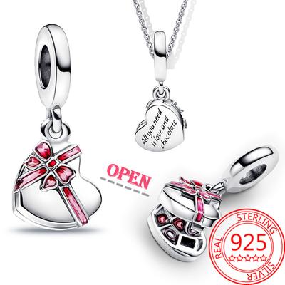 925 Sterling Zilver Openend Hart Chocolade Geschenkdoos Dangle Bedel Past Armband Dames Sieraden Hanger