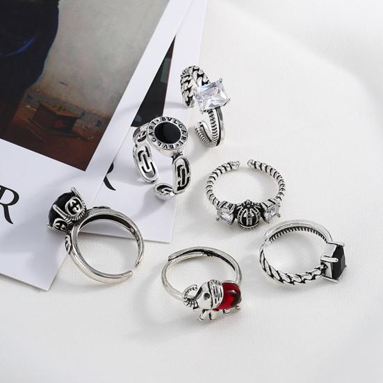 Yousheng Couple Ring Punk Style Decorative Open Design Adjustable All-match Jewelry Gifts Geometric Men Women Faux Gem Decoration Finger Ring for