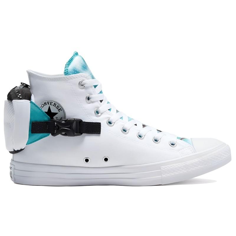 Converse Chuck Taylor All Star Resistente all'Abrasione Tendenza High Top Tela Unisex Bianco Azzurro Chiaro
