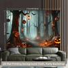 1 piece of 2D background fabric polyester banner of night moon and eerie pumpkin lanterns durable materialzyc