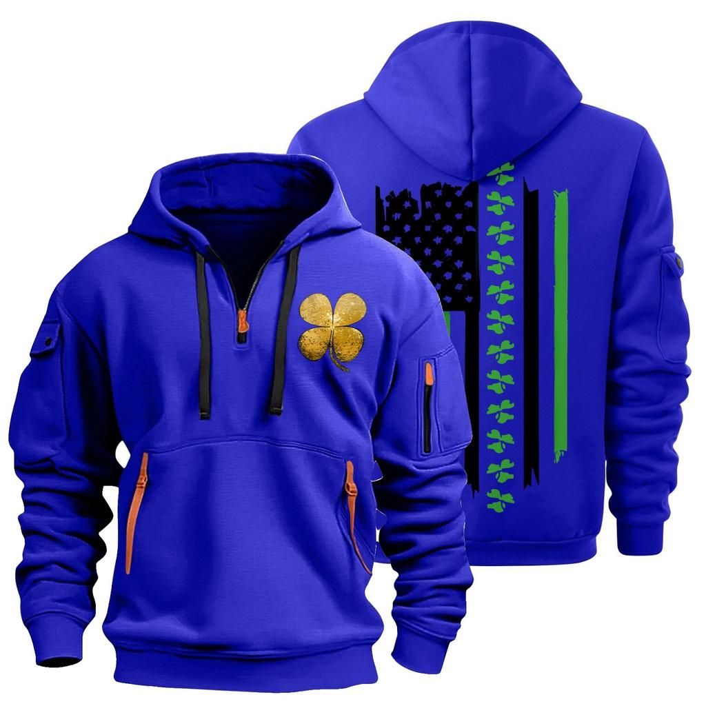 St. Patrick's Green Flag Print Hoodie For Men Hoodie Zipper Pullover For Men Sport Plus Size Casual Hoodie