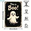 Spooky Boo Ghost Metal Tin Sign, Vintage Farmhouse Halloween Wall Art, 2D Decor for Kitchen, Garage, Bar, Cafe