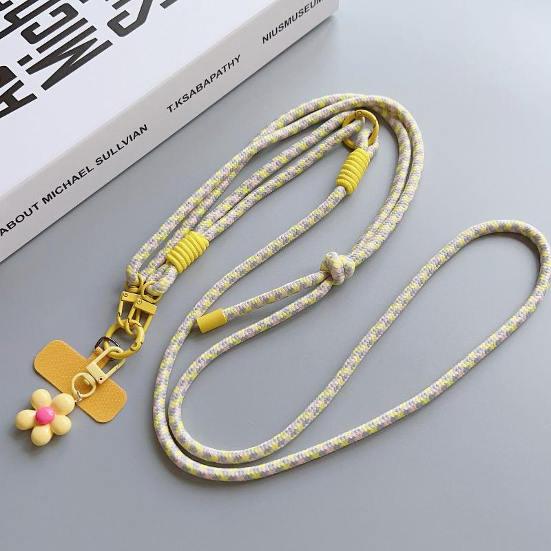 Sweet Colorful Long Cell Phone Lanyard Detachable Anti Lost Phone Shoulder Straps Simple Flower Pendant Mobile Phone Charms