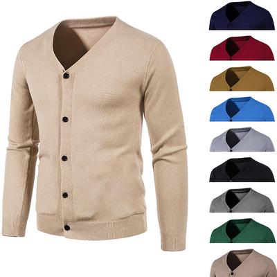 Herren Herbst Strickjacke Einfarbig Lässig Dünn V-Ausschnitt Elastischer Pullover