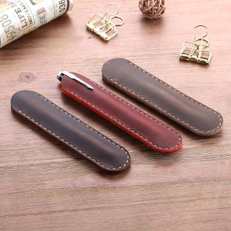 1pc Vintage Crazy Horse Genuine Leather Pen Case - Handcrafted,Brown&Black,Single Pen Holder , Ideal for Business, pencil pouch