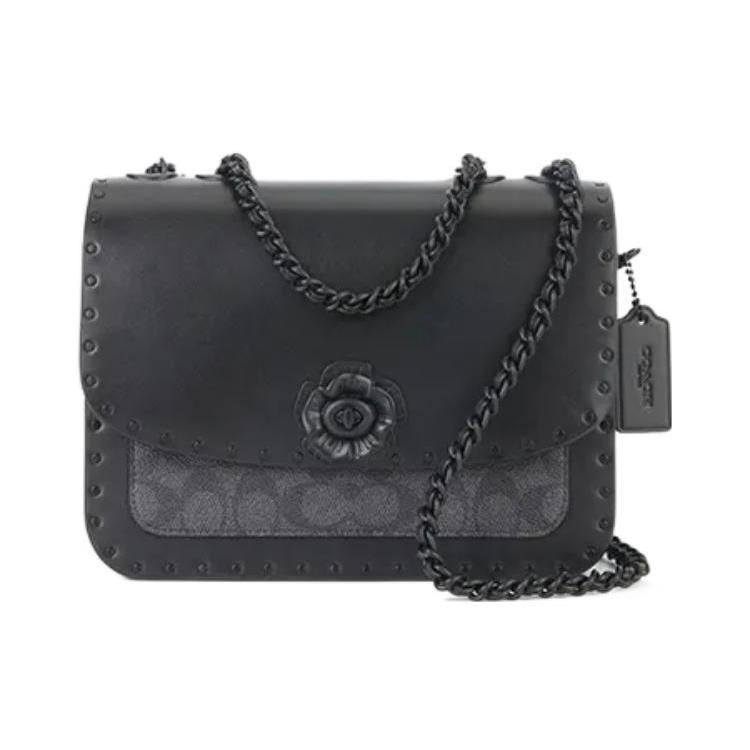 New COACH Madison Leather Small Square Bag Shoulder Bag Crossbody Bag Women's Black C3758-MWQV8