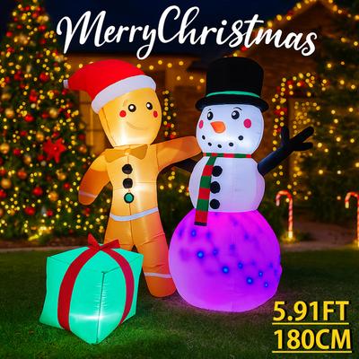 5.91FT Christmas Holiday DIY Inflatable Gingerbread Man SnowmanToy Yard Decor LED Xmas Home Decoration Ornaments Supplies Gifts