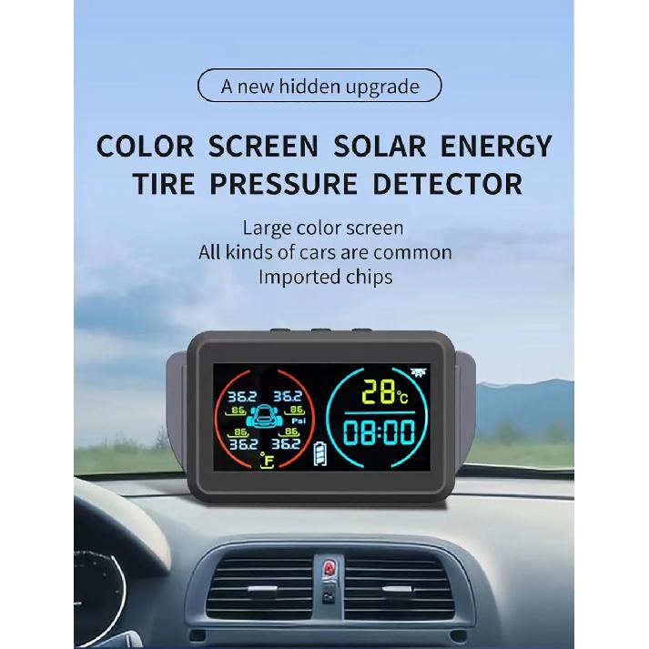 Smart Solar Power TPMS Car Tire Pressure Monitoring System Alarm Tyre Air Pressure Meter Gauge Temperature Warning 4 Sensors